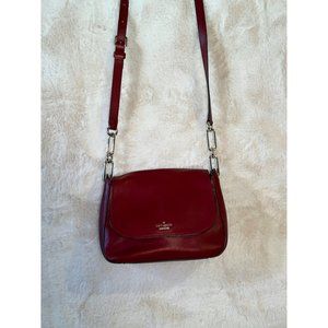 Kate Spade Deep Red Cross Body Leather Bag w/ Flap Closure